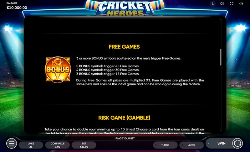 Бонусы слота Cricket Heroes