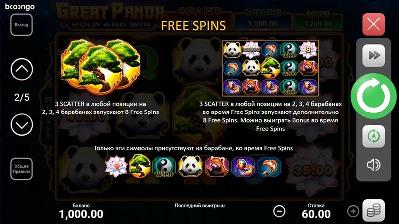 Бонусы слота Great Panda