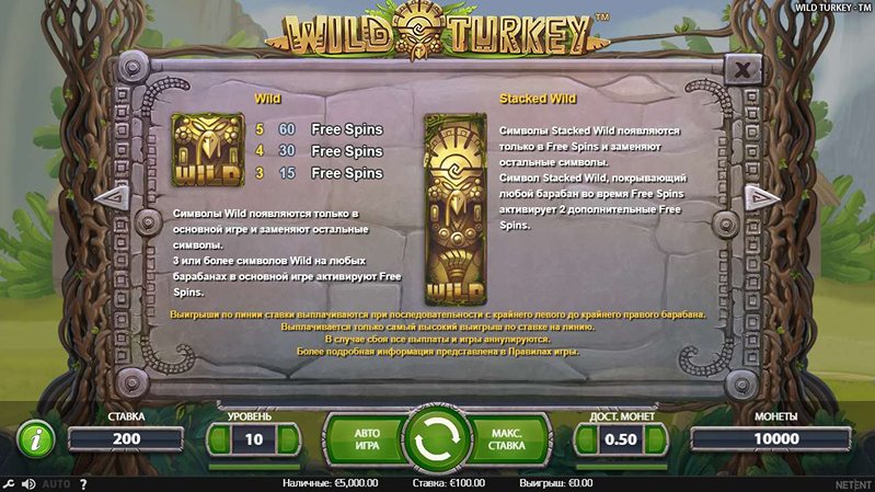 Бонусы слота Wild Turkey