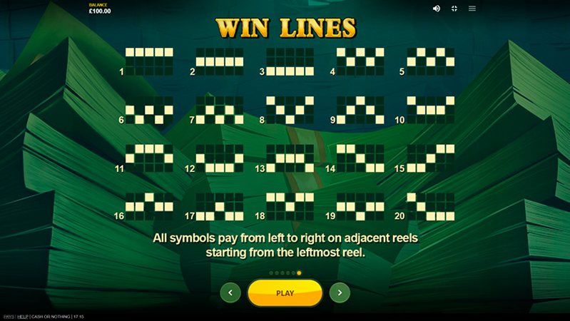 Линии слота Cash or Nothing