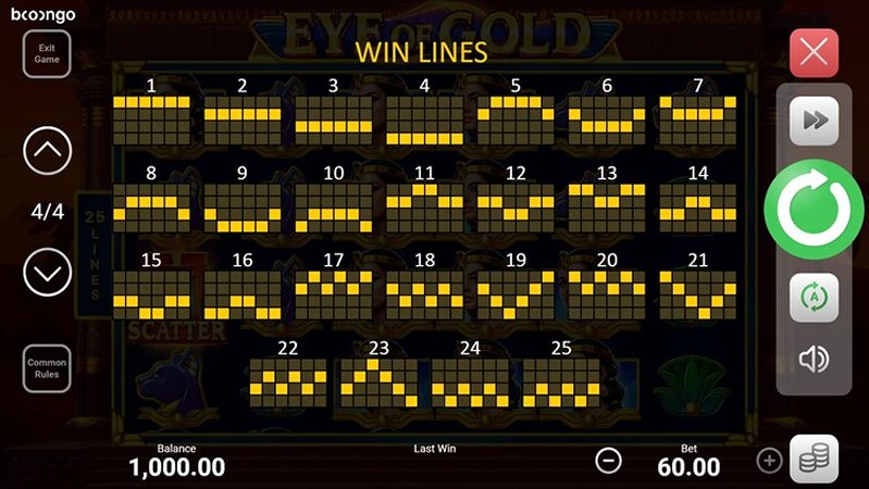 Линии слота Eye of Gold