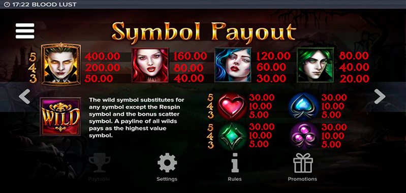 Символы слота Blood Lust